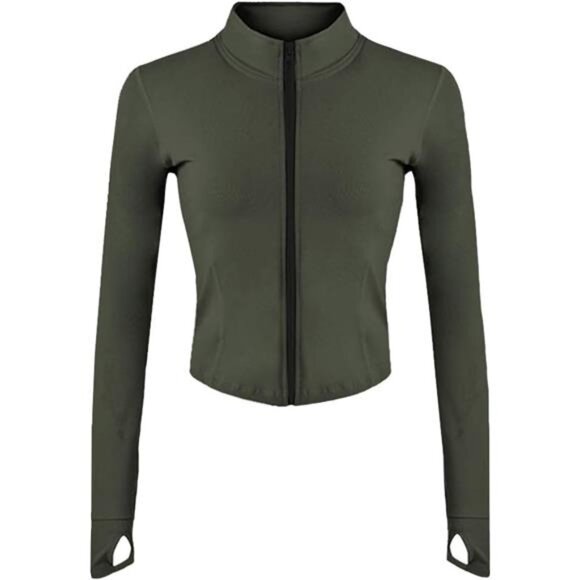 Women's Athletic Full Zip Lightweight Workout Jacket, Armygreen - Picture 1 of 6
